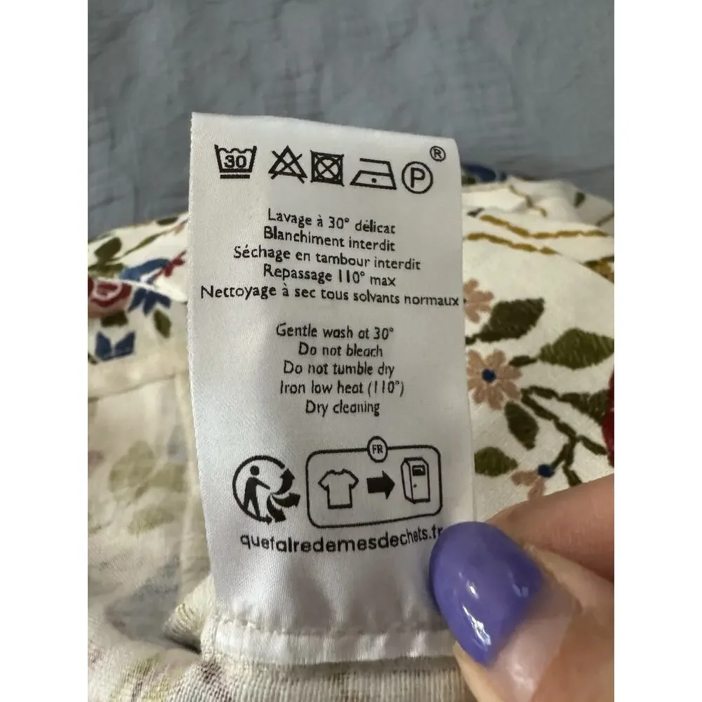 NWT Sezane x Farm Rio Tiago Crop Linen Cream Floral Pants Sz Fr 36 US 4
